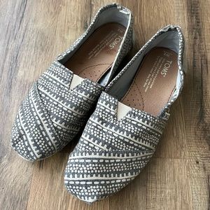 TOMS Alpargata Slip-On Shoes in gray/grey and white print fabric